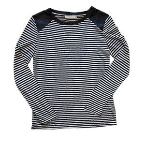 Townsen Black White Micro Stripe Linen Lamb Leather Long Sleeve Shirt Size XS